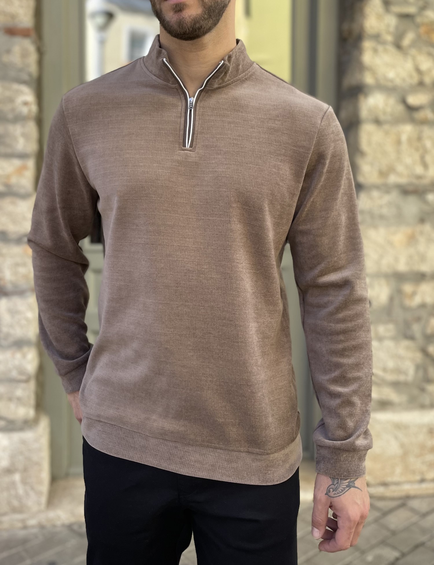 Calpoly Ανδρικό πούρο πουλόβερ μονόχρωμο με γιακά και φερμουάρ 4477